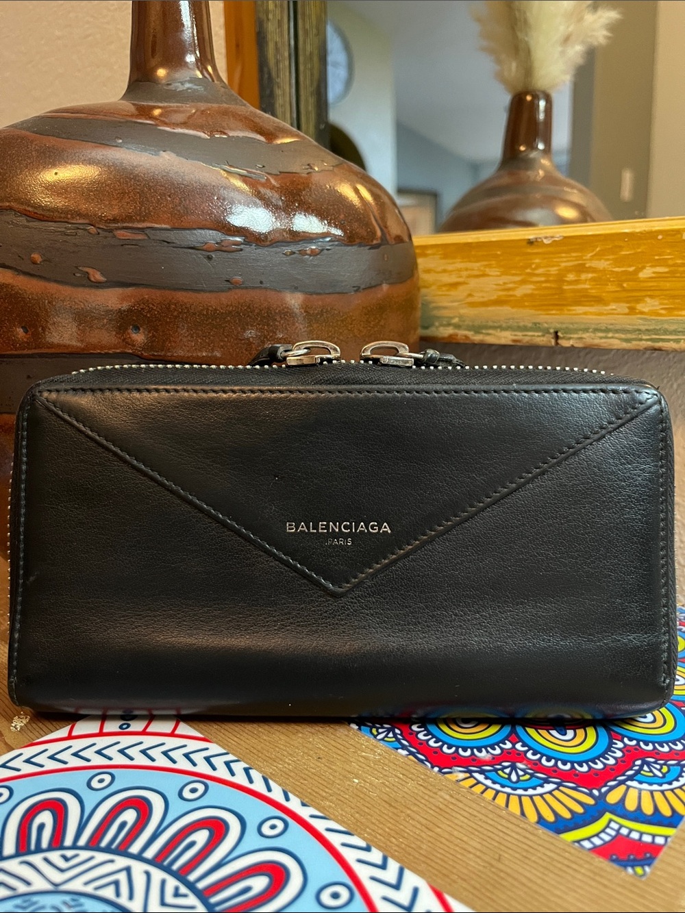 Balenciaga Black Leather Continental Zip Wallet EUC